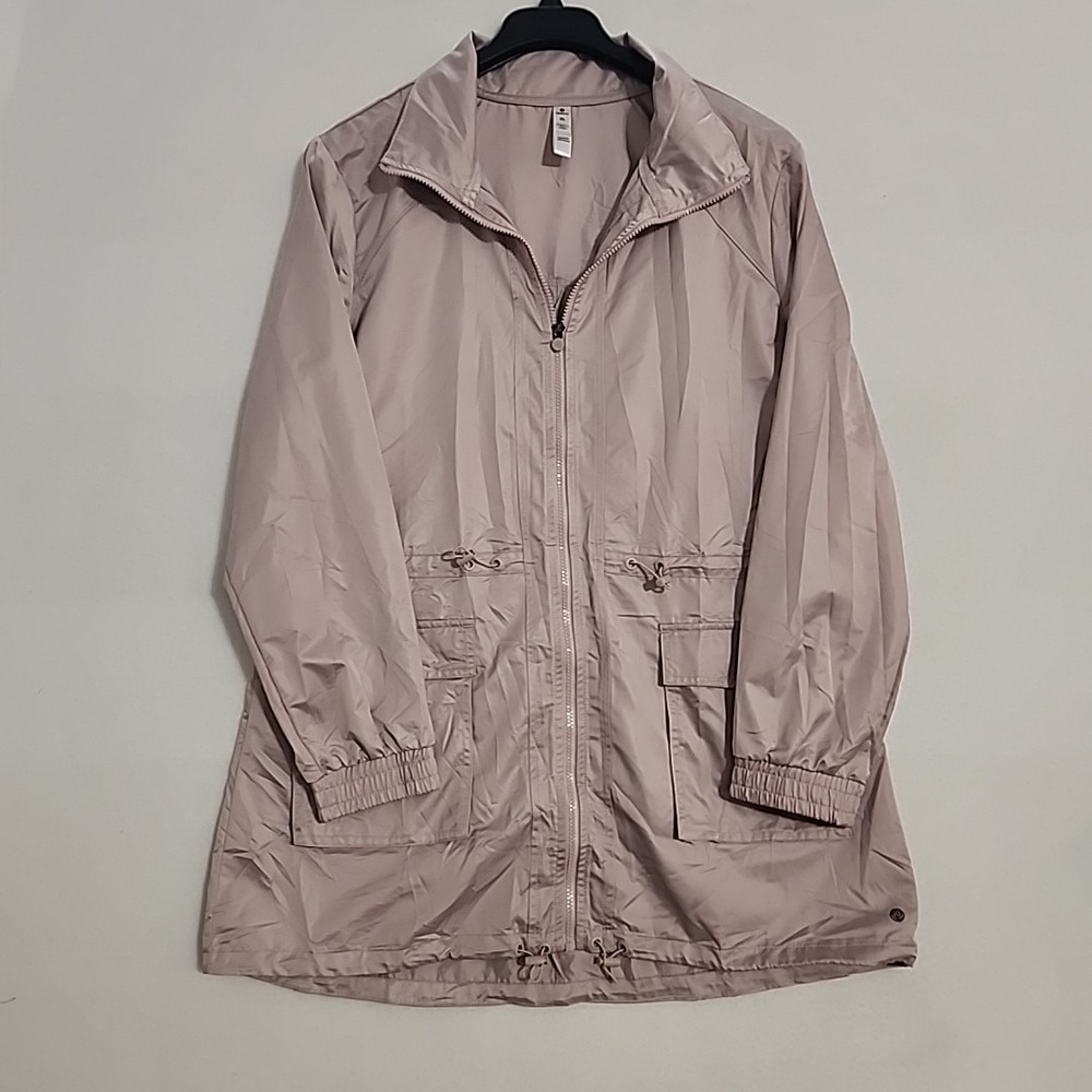 Apana Windbreaker Jacket Zip Front Rose Long Sleeve Womens Sz XL Water Resistant